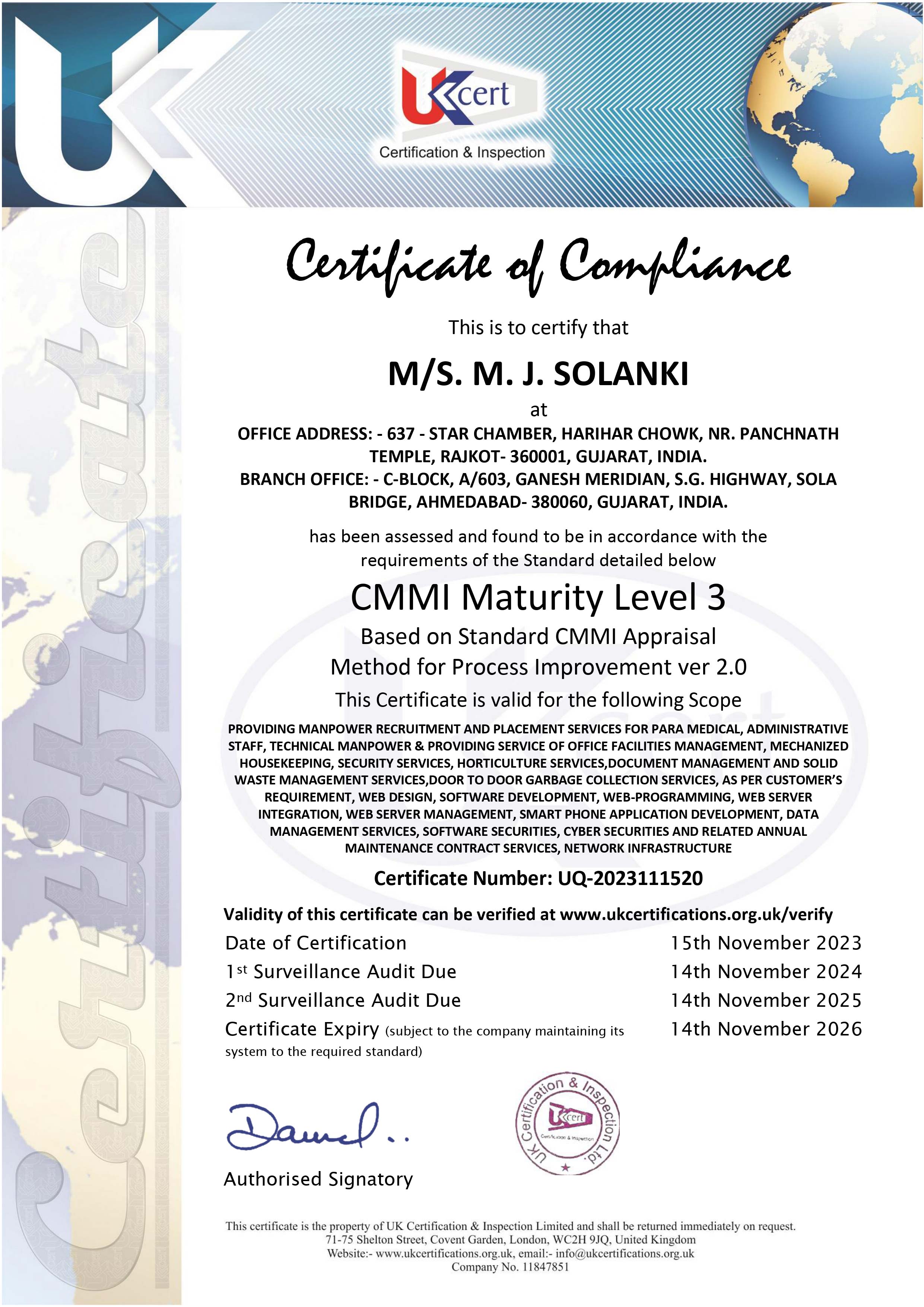 ertificate of Compliance CMMI Maturity Level-3 Image